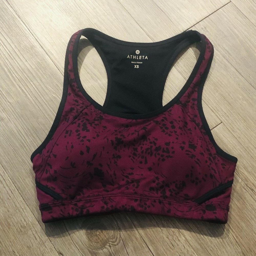 2016 Athleta Double Dare Plum Floral Garden Sports Bra Women’s Extra Small